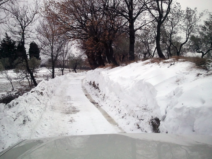 Strada completamente innevata a Cerreto