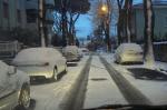 Strada alberata sotto la neve
